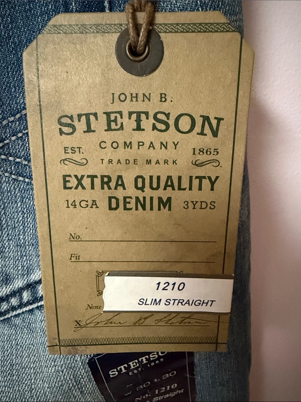 NWT John B Stetson 1210 straight fit men’s jeans